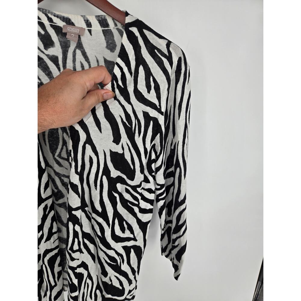 Chico's Zebra Print Linen Blend Open Front Cardigan Vanity Size 2 (Large) - Picture 2 of 6